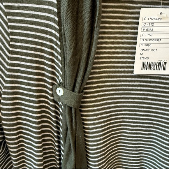 Splendid Olive Green Striped Flyaway Open Shawl Cardigan Women’s Size Medium - Picture 6 of 8